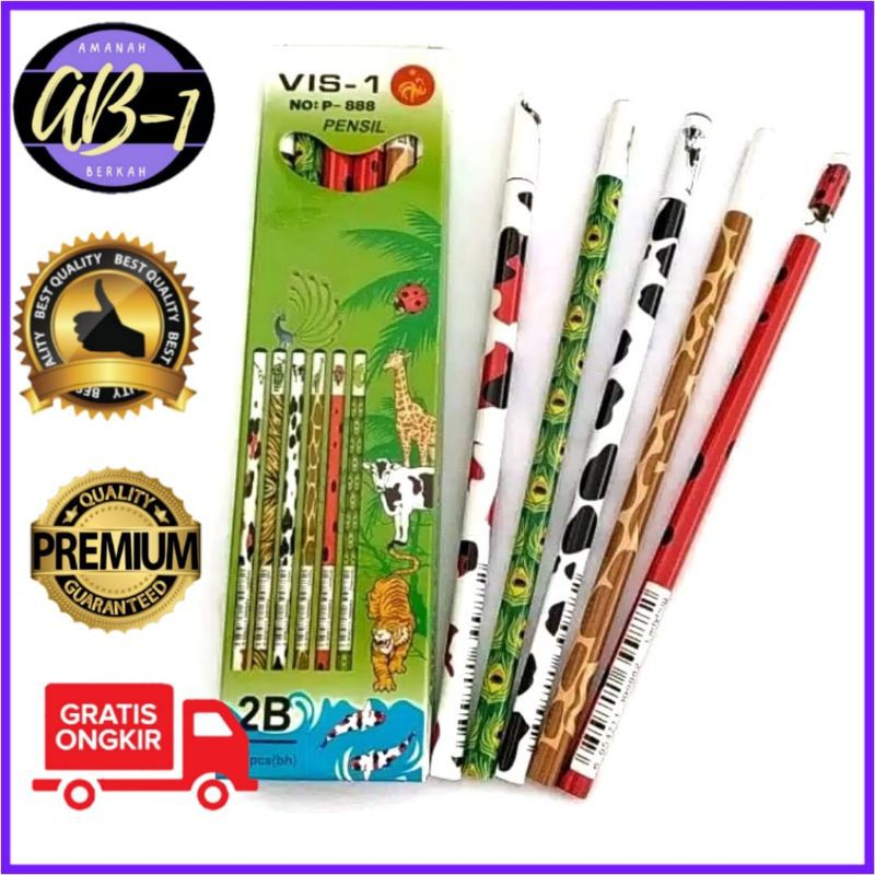 

12 PCS PENSIL KAYU 2B KARAKTER HEWAN VIS-1 HARGA GROSIR MURAH