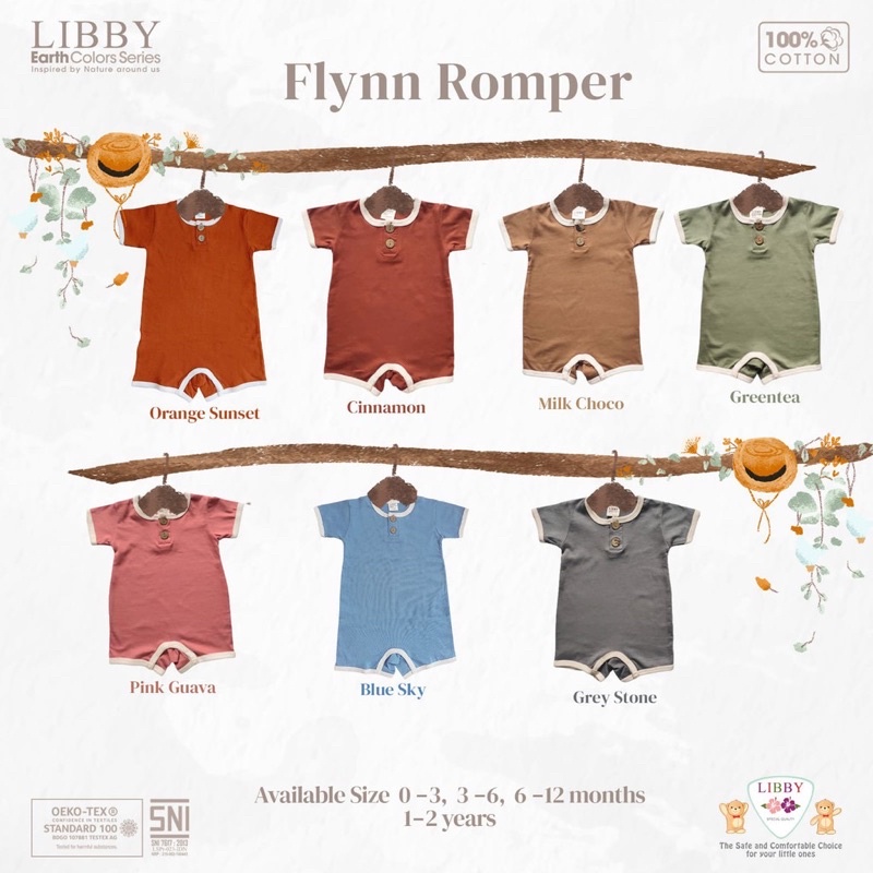 (ECER) Libby FLYNN ROMPER Earth Colors / Romper Bayi Anak Series Earth Colors UNISEX