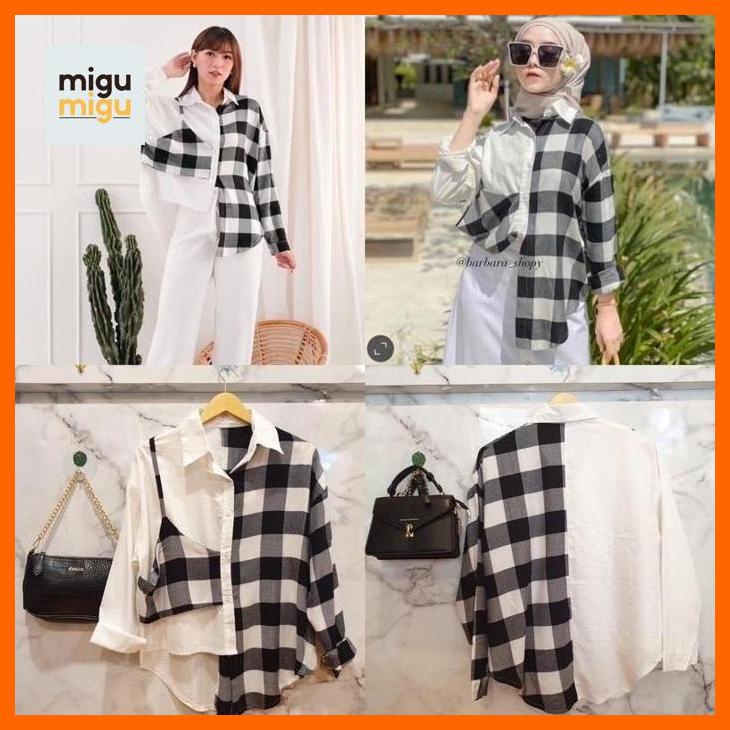 Chess Playfull Assymetrical Blouse Top | Kemeja Wanita Catur Chess Rubi Kotak Tartan ( Kemeja Guilen
