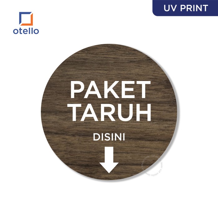 Signage Paket Taruh Disini Sign Board Kayu Wood Papan Rumah Ojol Kurir - 15 cm, Bulat
