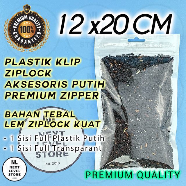 Plastik Klip Aksesoris 12x20 cm Ziplock Putih White Zipper Premium