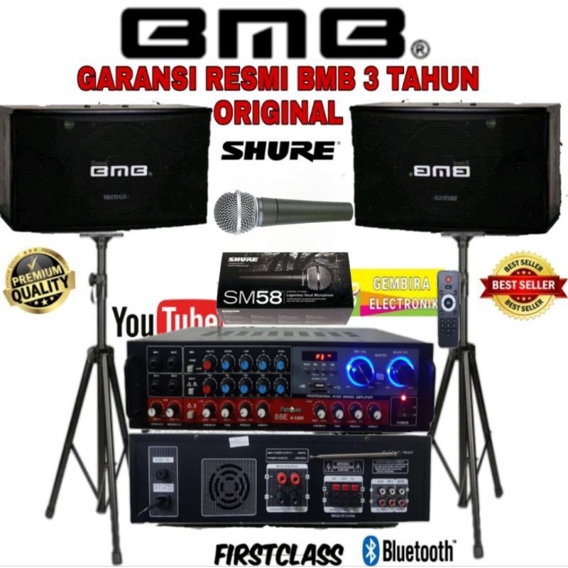 Paket Karaoke Speaker BMB 10 inch bluetooth power ampli Firstclass Ori