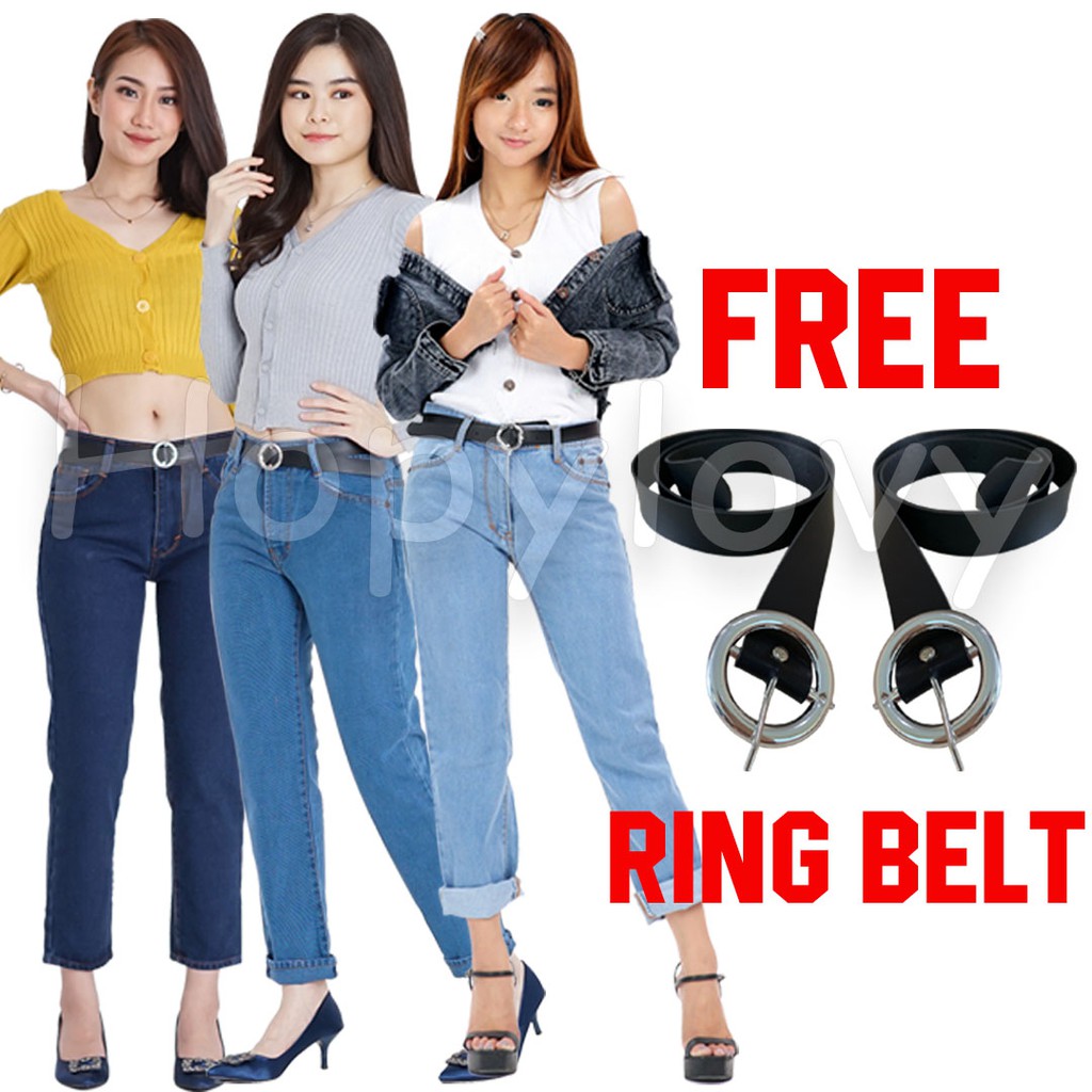 PROMO CELANA BOYFRIEND JEANS WANITA // FREE BELT / BF POLOS HOPYLOVY