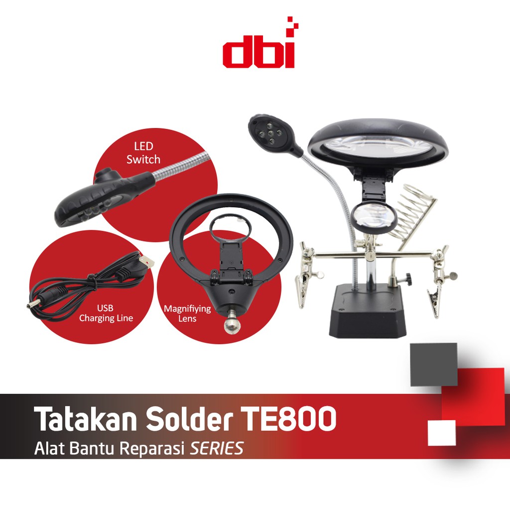 Dudukan Solder Tatakan Solder Set Kaca Pembesar + LED TE 800