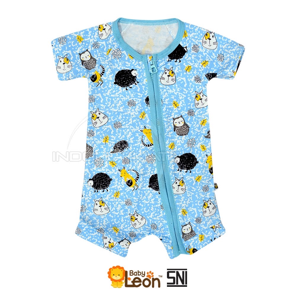 Baby Leon Jumper Pendek Rengan Resleting - Jumpsuit Baby 0-12 Bulan