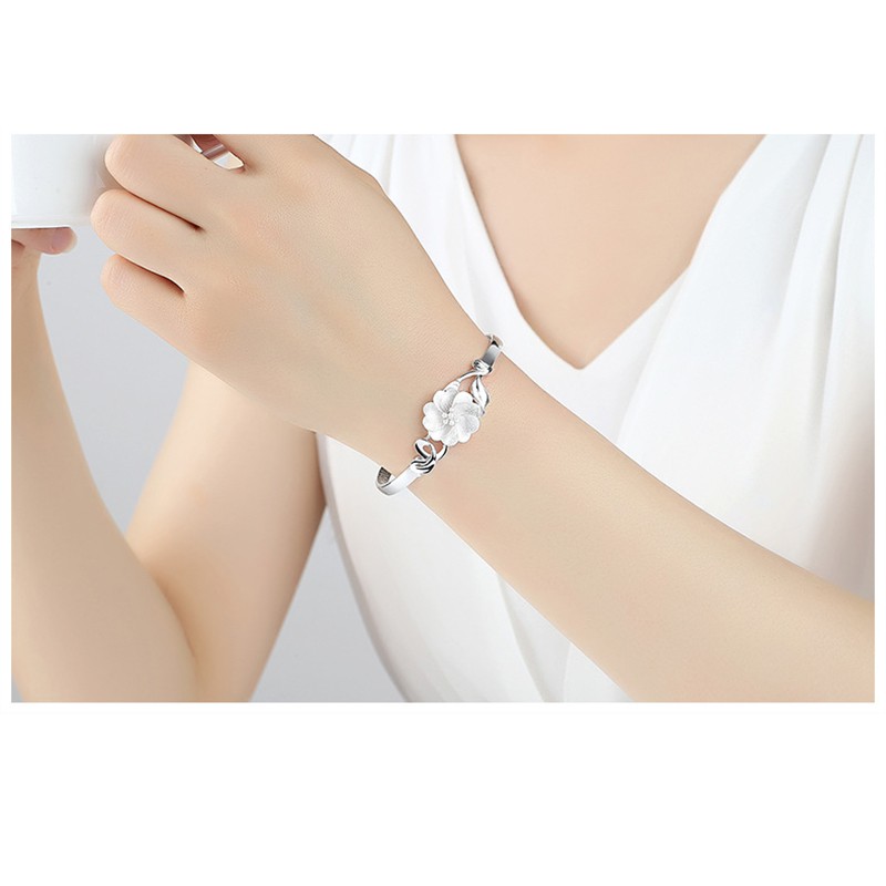Gelang perak sterling 925 untuk bunga wanita perhiasan fesyen gelang tekan-tarik