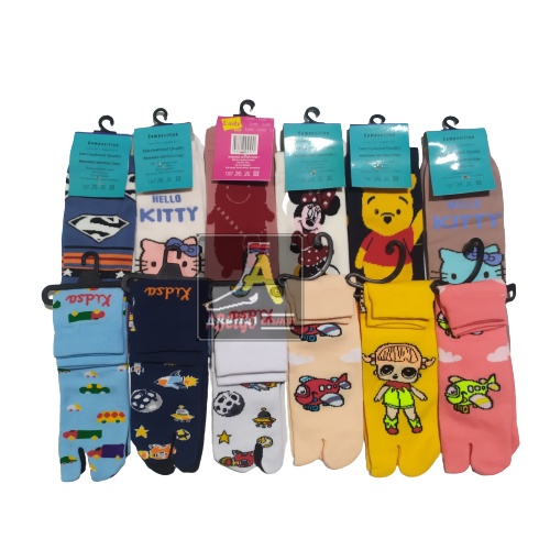 (6 &amp; 12 pasang) kaos kaki jempol anak motif lucu cewek &amp; cowok usia 4-12 th /sudah dikemas rapi/kaos kaki jari anak nylon/kaos kaki jempol motif lucu