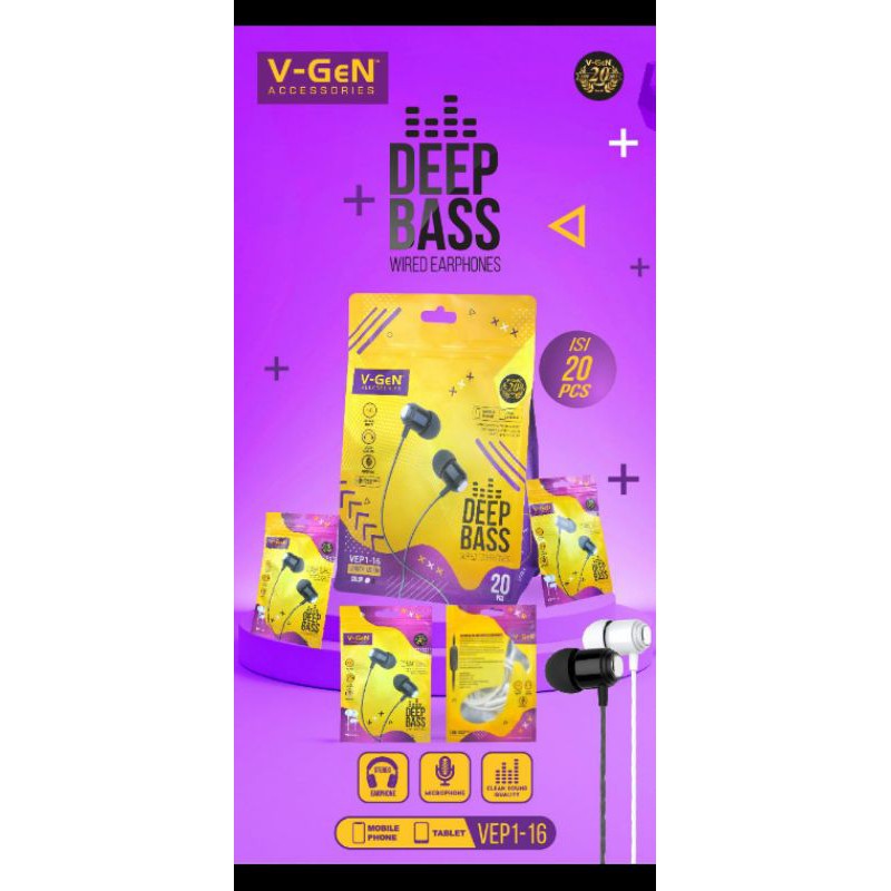 EARPHONE/HEADSET TERMURAH VGEN VEP1-16 ORIGINAL Black White