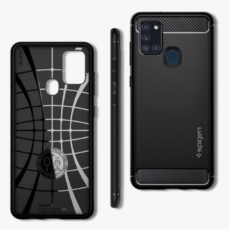 Case Samsung Galaxy A21s / A31 Spigen Rugged Armor Carbon Fiber Softcase Matte Black Casing