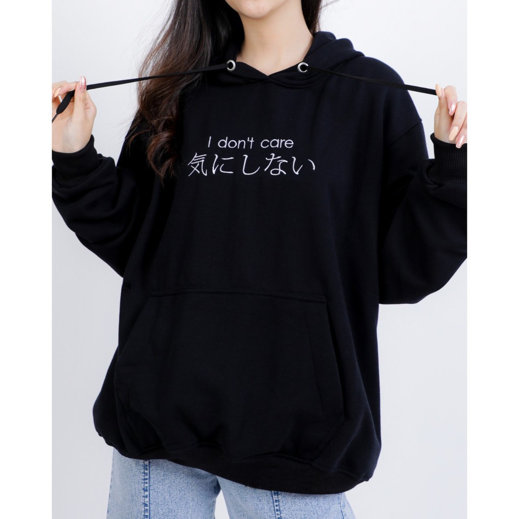 FenishaStore I DON'T’CARE Sweater Hoodie Jumper Wanita Korean Style Bisa Bayar Ditempat COD