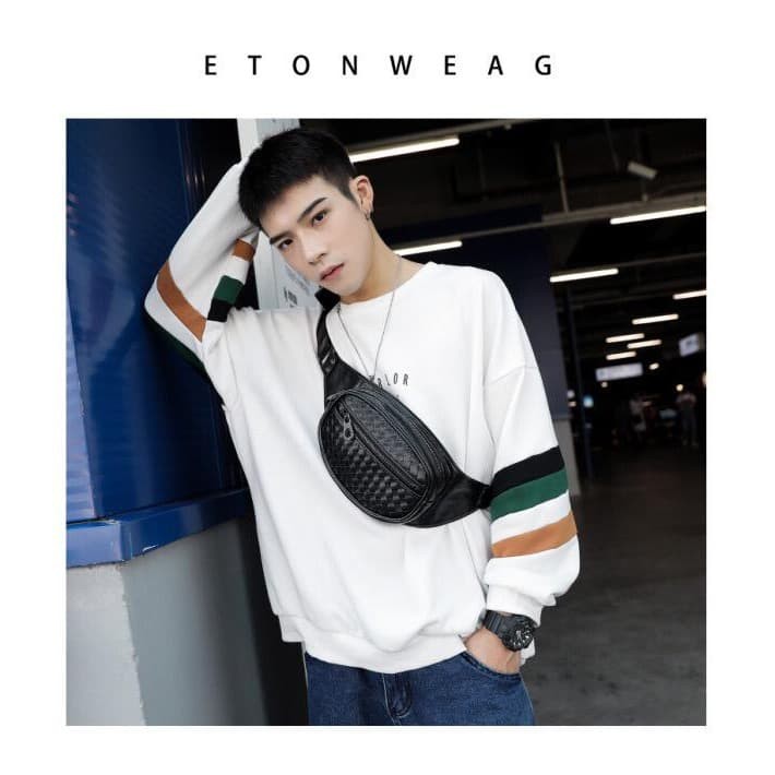 Tas Selempang Kulit Bahu Pria Mini Waistbag Anyam 3070