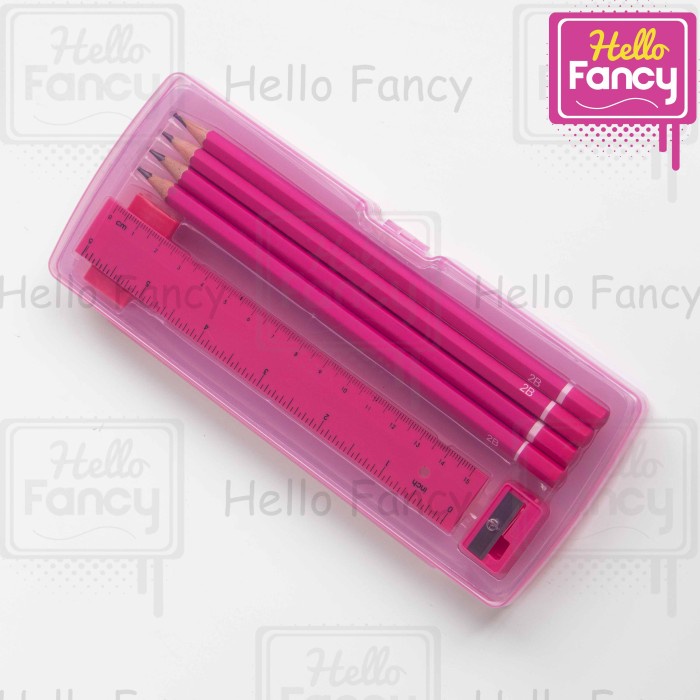 

tulis-alat-paket- tempat pensil set / kotak pensil / tempat alat tulis ss-2021 - merah muda -paket-