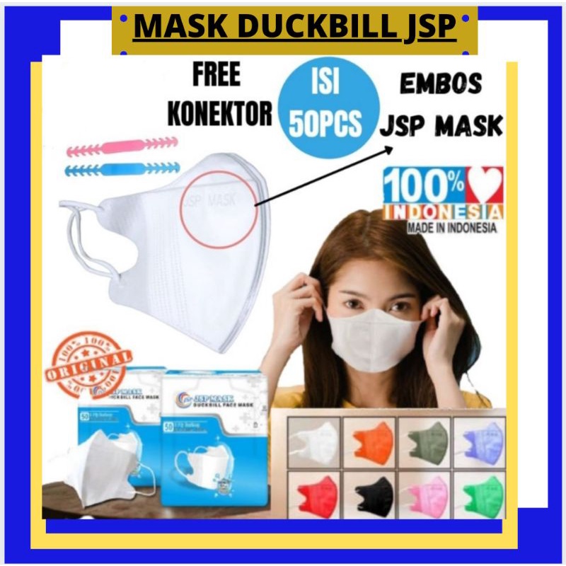 Masker duckbill Warna Warni Putih JSP mask duckbil jsp earloop nonhijab box medis kesehatan surgical