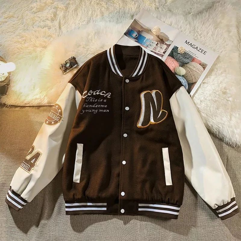 Jaket Baseball Wanita  N COACK Oversize | Varsity Jaket Baseball Wanita | Jaket Baseball Korean Style | Jaket Bomber