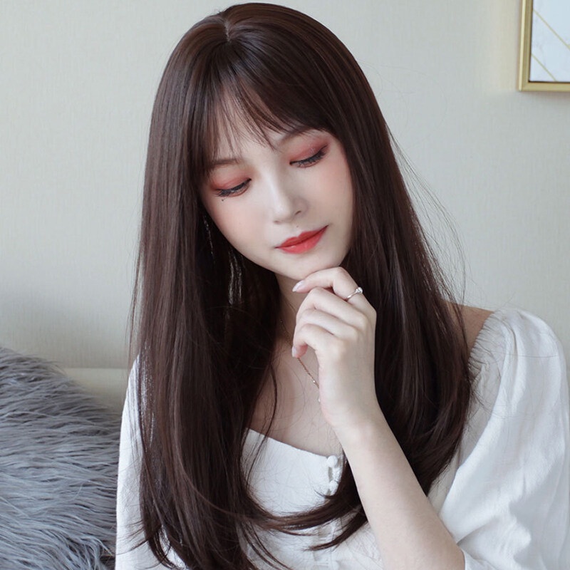 Wig Rambut Panjang Lurus Full Lace / Rambut Palsu Perempuan Dewasa Hair Extension Long Straight Poni Depan C5 F697