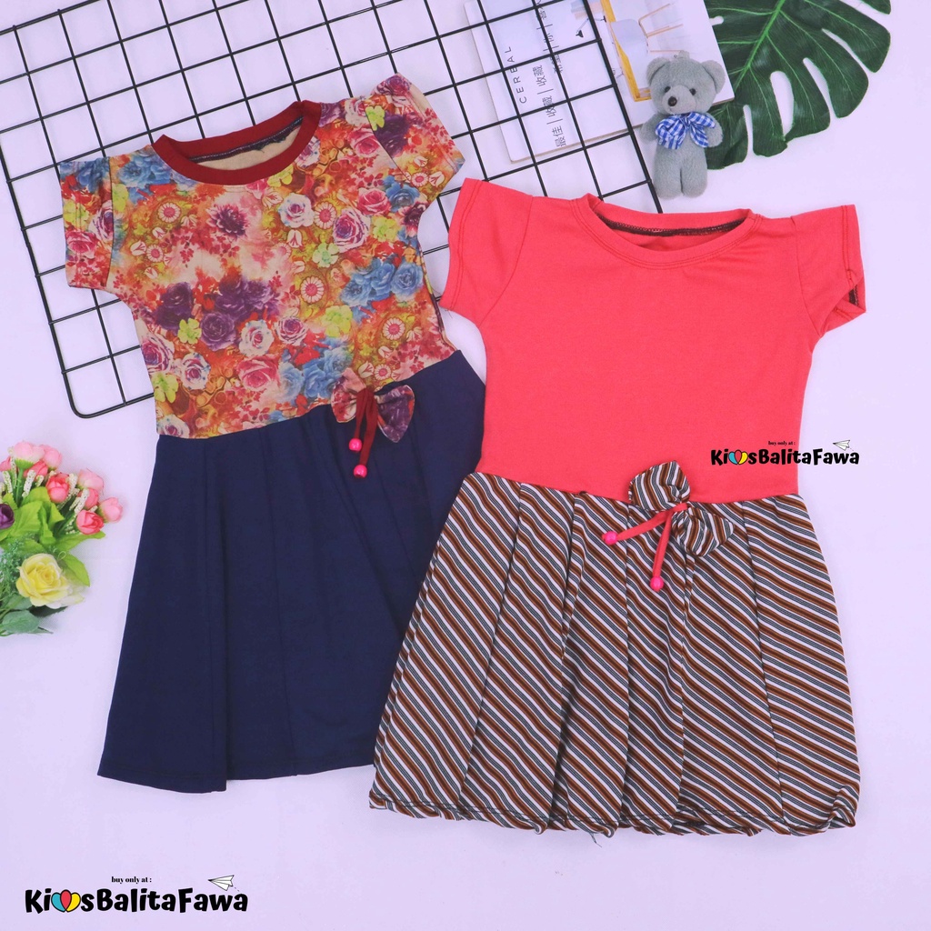 Dress Rossa LENGAN uk 4 Tahun / Dres Balita Anak Perempuan Cewek Baju Lengan Murah Casual