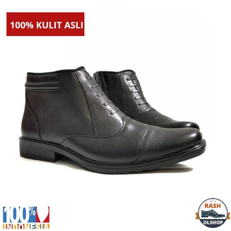 Sepatu PDH TNI POLRI Model Sleting Bahan Kulit Asli Terbaru