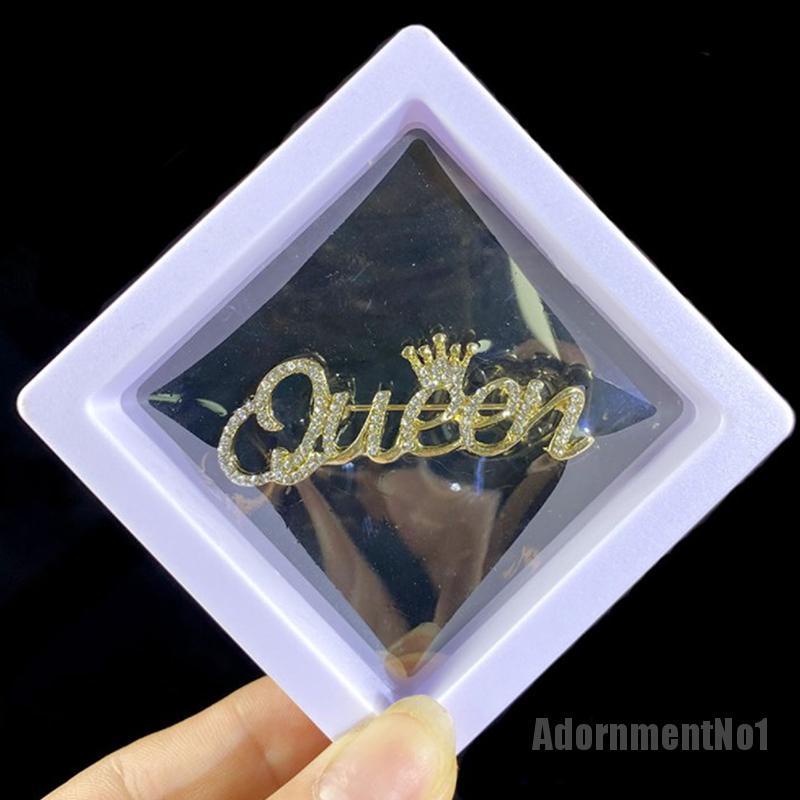 (Adornmentno1) Bros Pin Enamel Desain Huruf Queen Hias Kristal Untuk Wanita