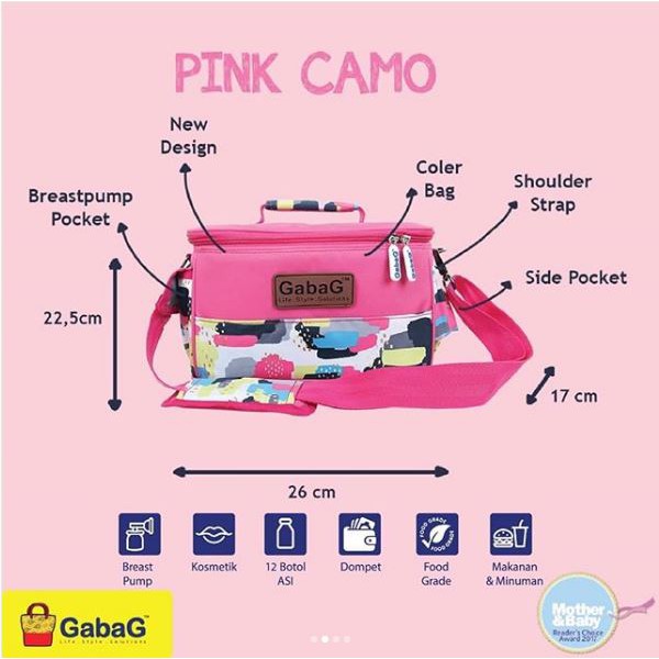 Cooler Bag Gabag FOREST PEOPLE PINK CAMO CACTUS GAIA NARA Single Sling Series / Tas Asi Free 2 pcs Ice Gel