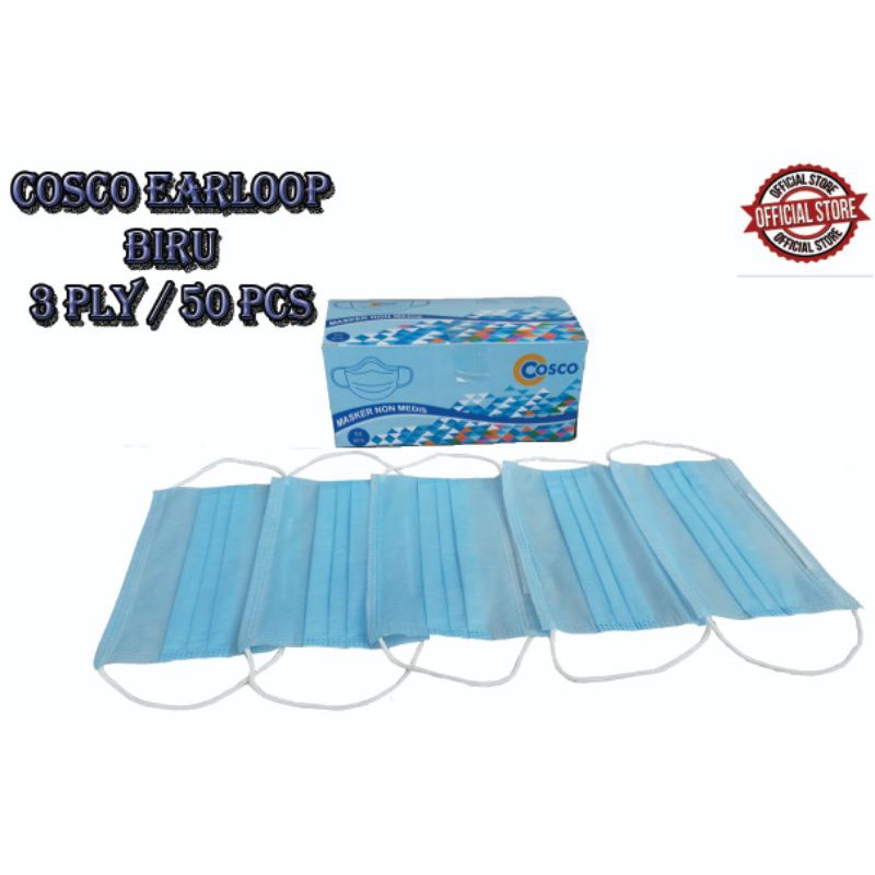 Masker Earloop/Hijab Biru merk Cosco