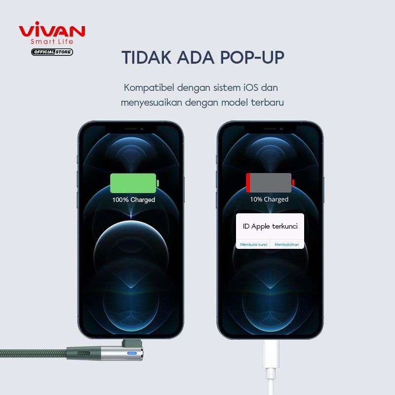 VIVAN KABEL DATA GAMING FOR IPHONE FAST CHARGING 2.4A 100CM BWL100S GARANSI 1 TAHUN