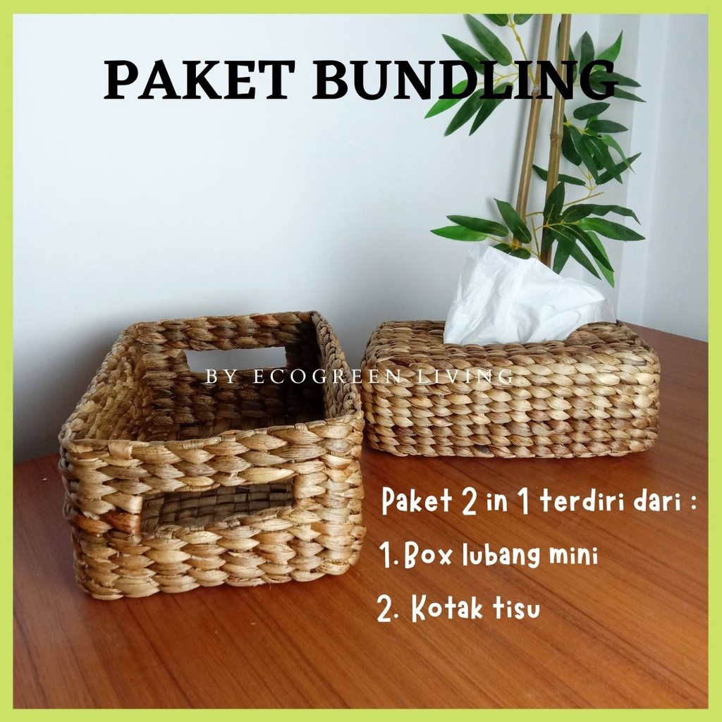 PAKET BUNDLING KERANJANG ANYAMAN ENCENG GONDOK DAN TEMPAT TISU / BUY 1 GET 2 ITEM