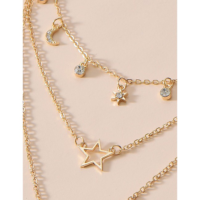 LRC Kalung Fashion Gold Color Alloy Multilayer Five-pointed Star P82882