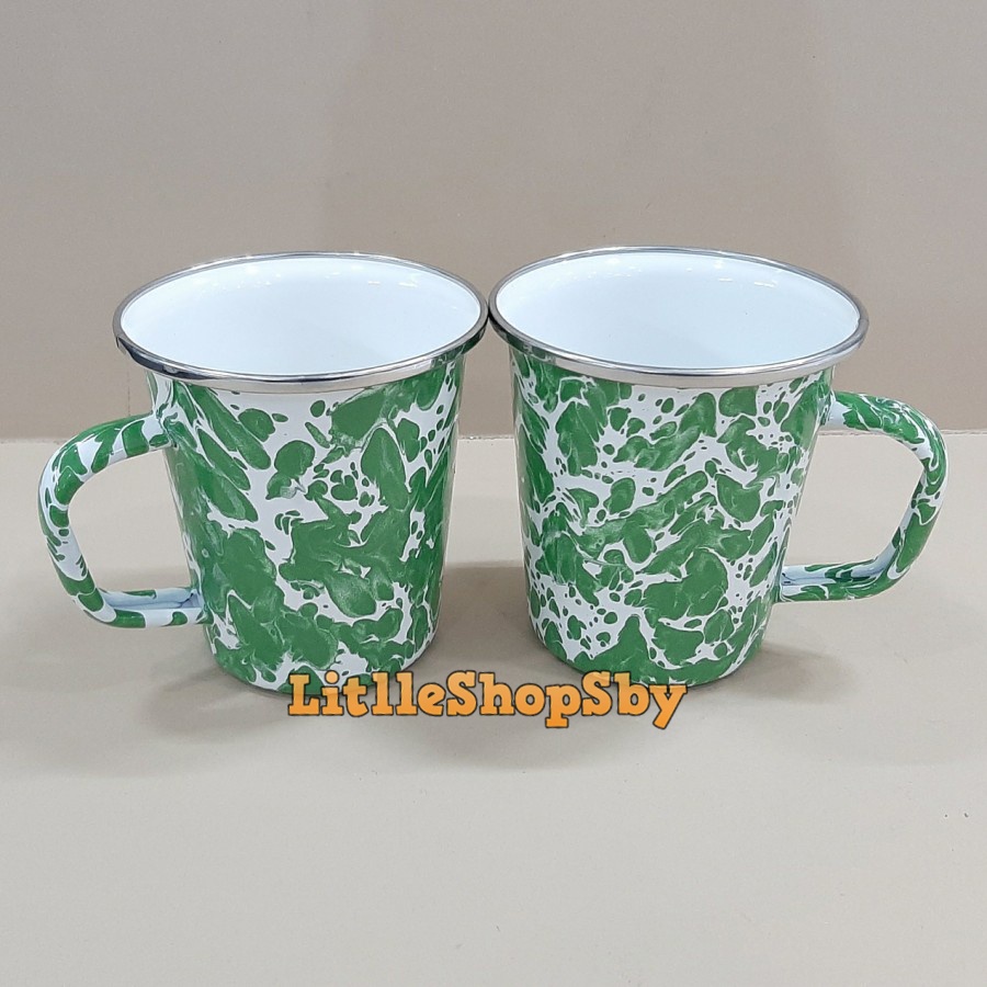 Latte Mug Cangkir Gelas Enamel Hijau Blirik Marble