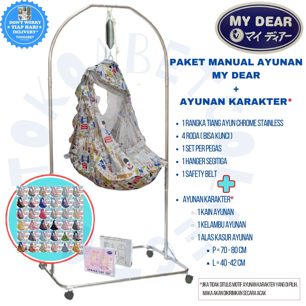 Ayunan bayi tiang chrome stainless kain ayunan karakter lengkap set MY DEAR TOKOABET