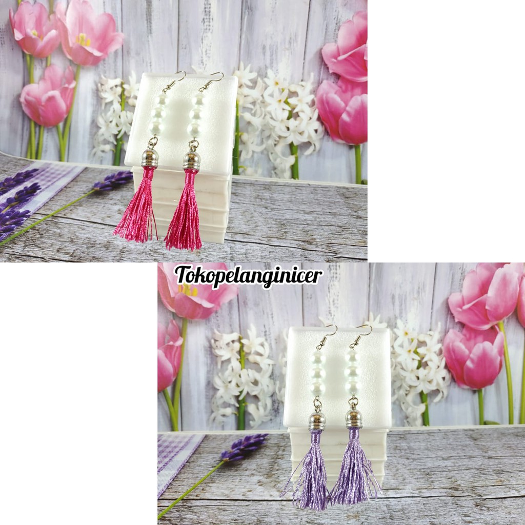 Anting kekinian fashion wanita Mutiara juntai tassel murah  Tokopelanginicer