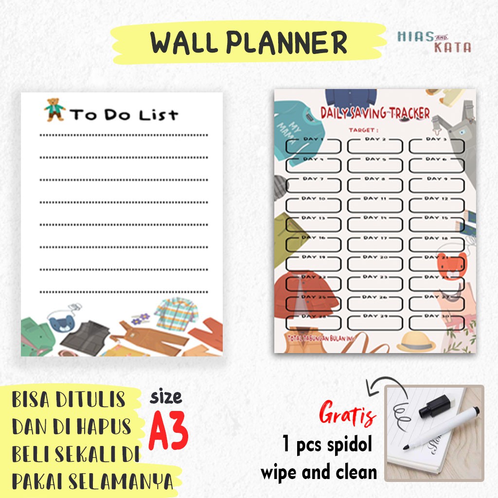 

Wall Planner board catatan menabung harian 2pcs (saving tracker & to do list)