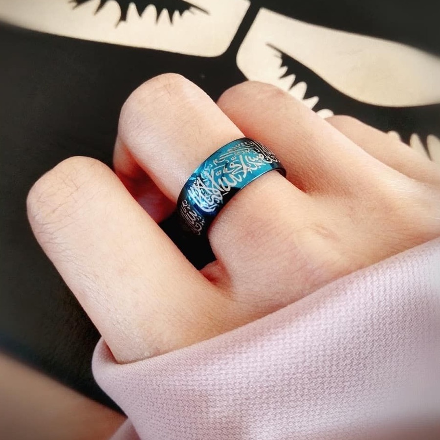 Cincin Titanium Islami Syahadat Warna Biru BONUS Gelang