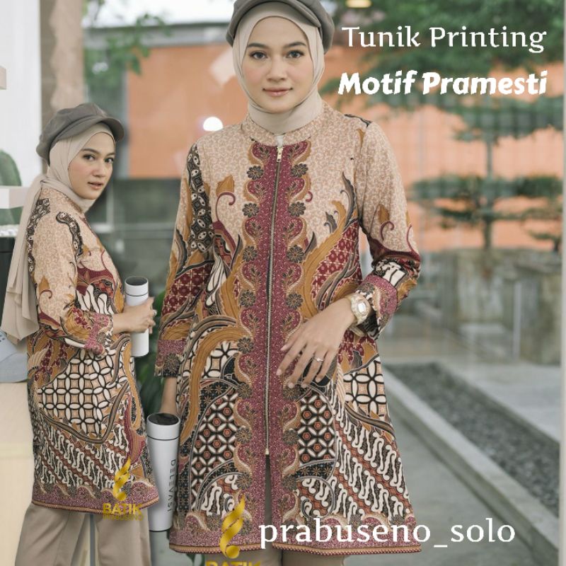 PRAMESTI Atasan Wanita Dewasa Modern Ori Batik Prabuseno Baju Kerja Kantor Kuliah Tunik Resleting De