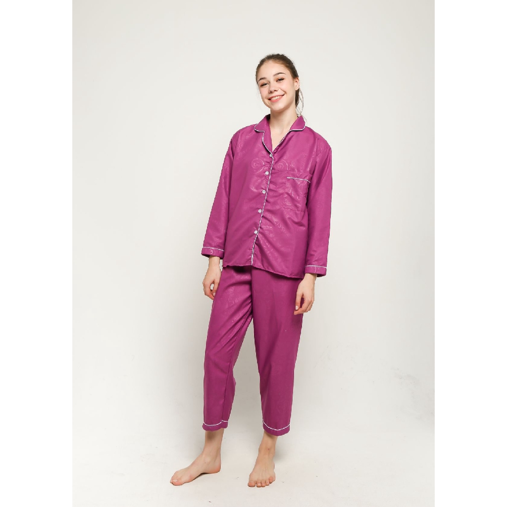 FortKlass Piyama Satin Embos Sleepwear Stelan Baju Tidur Lengan Panjang Celana Panjang-LAVENDER