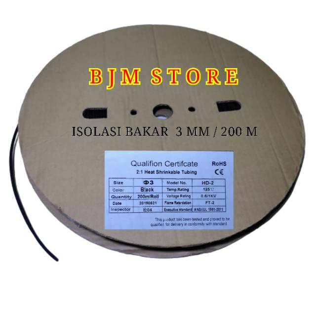 Isolasi Bakar - Selongsong Bakar 3MM 200 M - Heat Shrink 3mm (1 Roll 200 Meter )