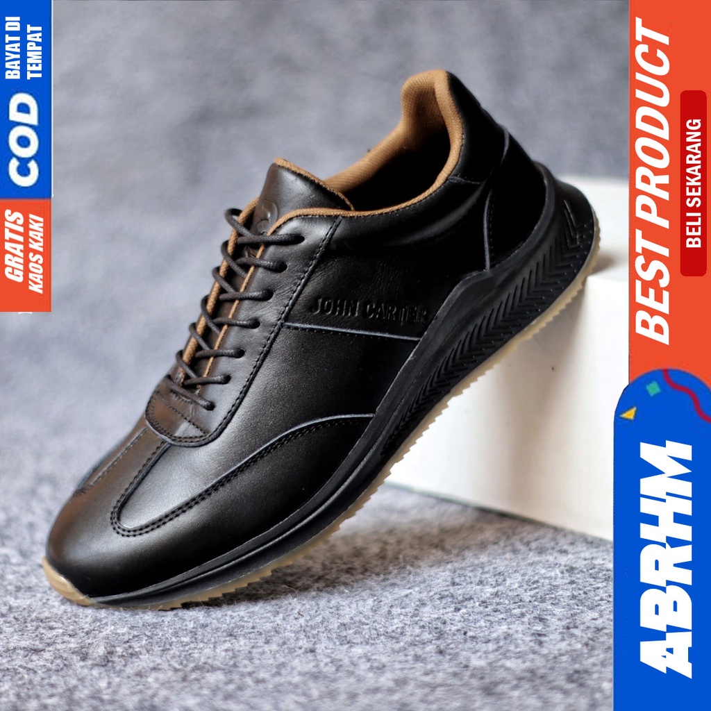 ABRHM SPARTA Sepatu Casual Sneakers Kulit Asli Hitam