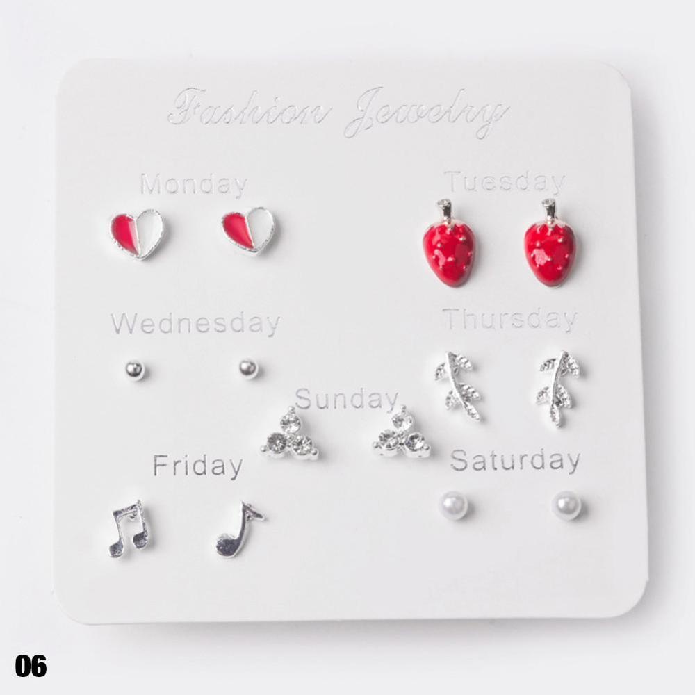 Timekey 7 Pasangset Anting Tusuk Aneka Desain Gaya Korea Untuk Wanita A1K2