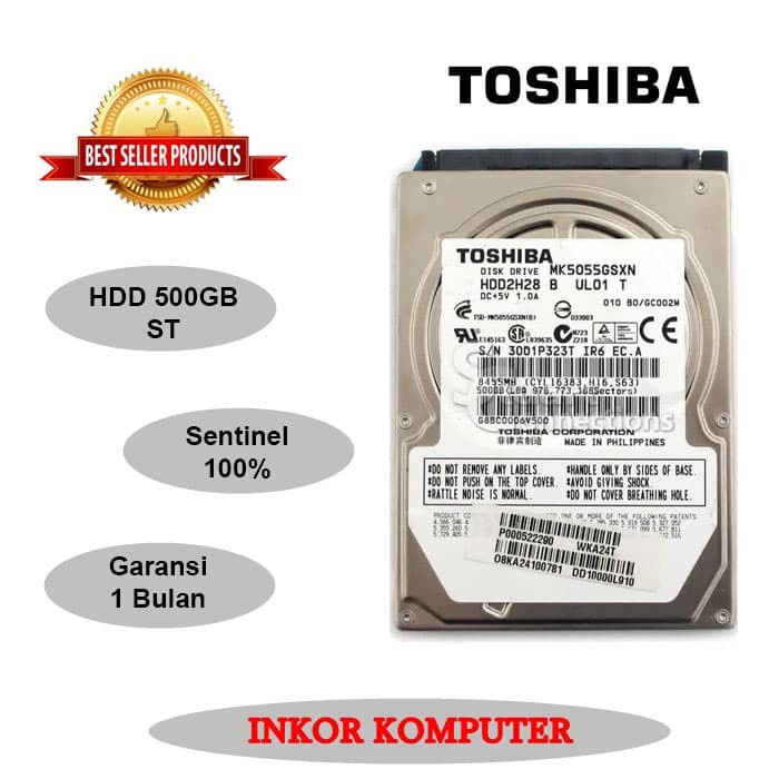 Harddisk Internal Laptop 2.5&quot; 500GB Sata TOSHIBA SLIM Plus Case NYK
