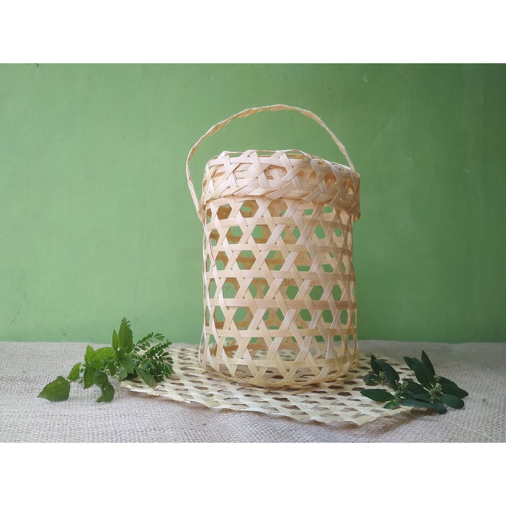 Keranjang tas bambu toples tabung