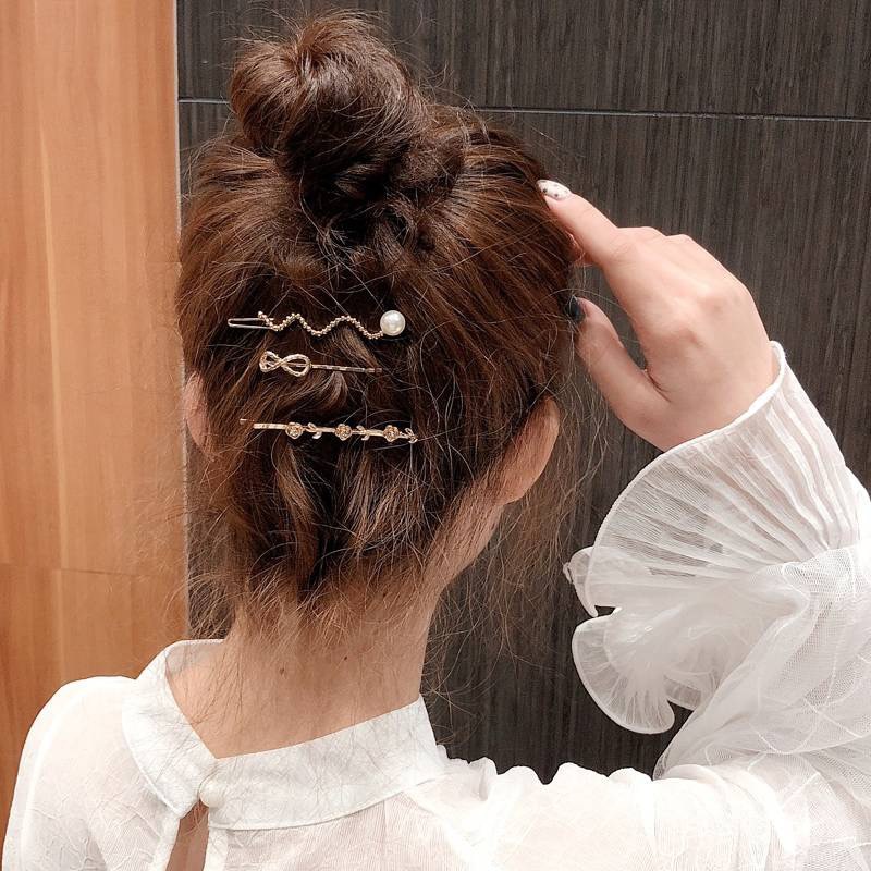 3 pcs/set Fashion Trendy Women Hair Accessories Alloy Pearl Rhinestone Flower Hair Clip