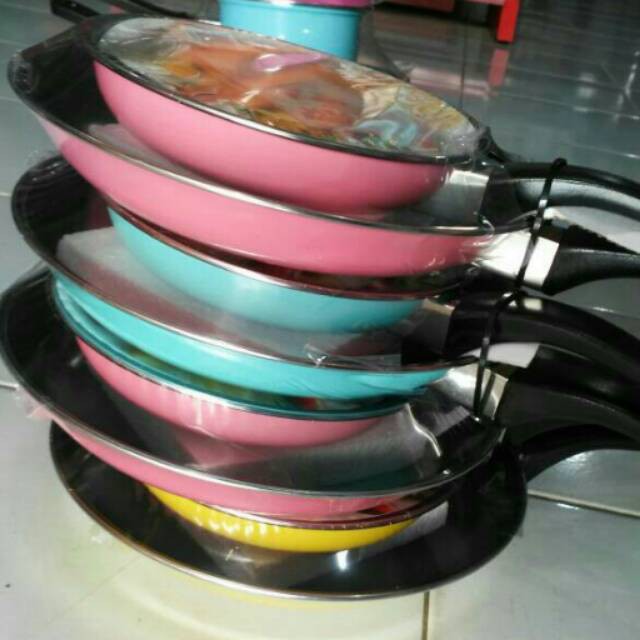TRI J / Frypan warna set 2 in1 / Wajan teflon frypan 2in1