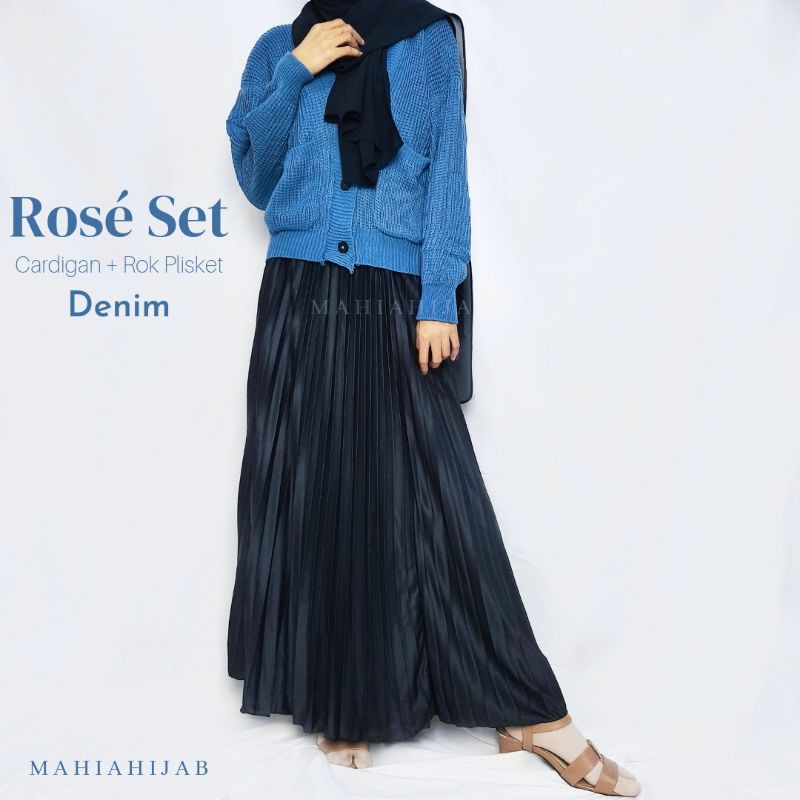 1Set Rosè Cardigan + Rok by Mahiahijab knitwear saku depan korean style rajut