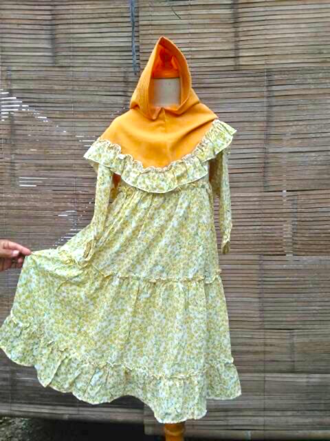 Gamis set jilbab hijab anak gamis monalisa untuk anak usia 4-8 tahun