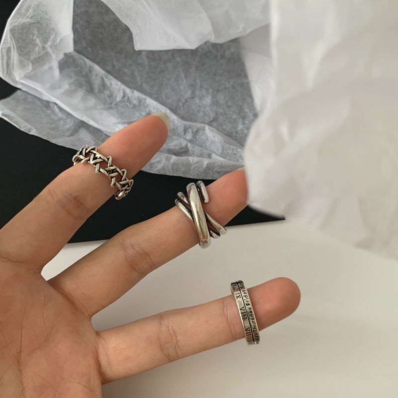 3pcs Cincin Jari Telunjuk Model Terbuka Desain Angka Romawi