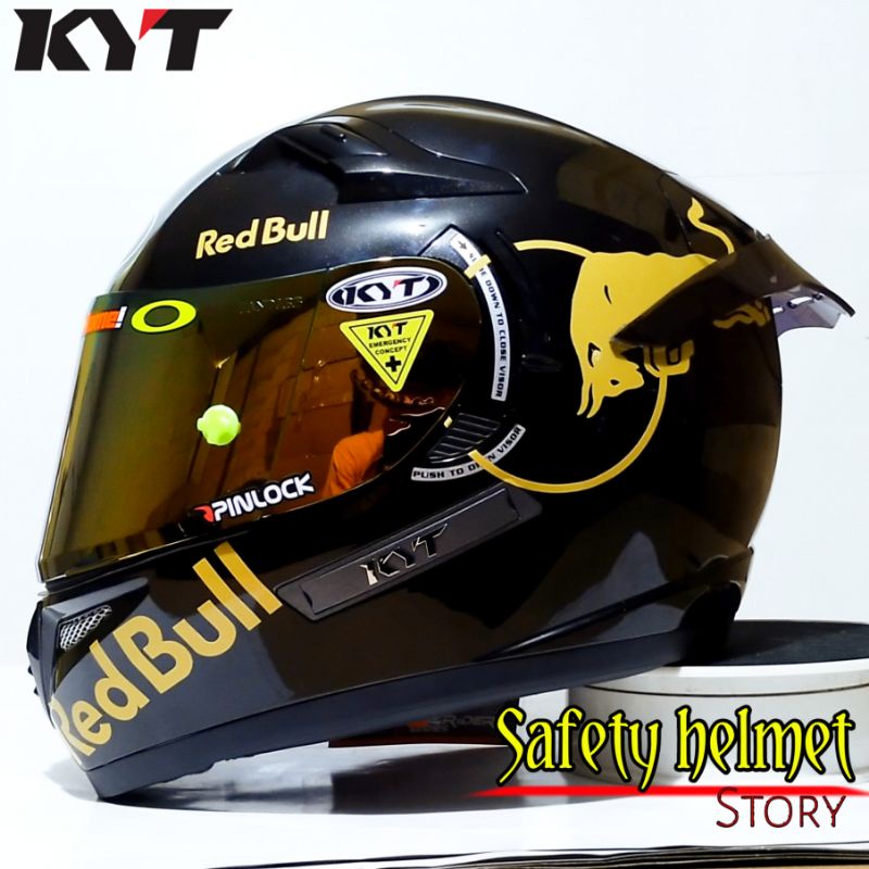 Kyt K2 RIDER- Modif paket Ganteng Redbull Helm full face Solid white double visor/helm dua kaca original-Bk glos redbull gold
