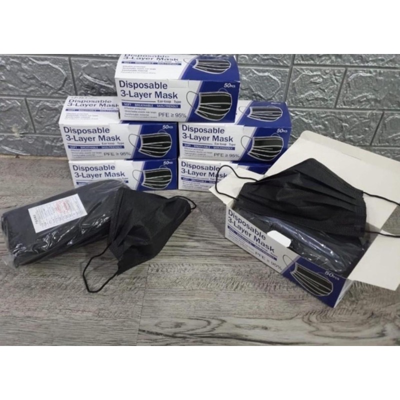 masker hitam 3ply / disposable mask