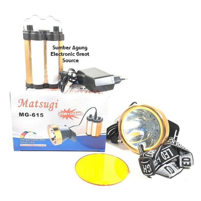 Senter Kepala Matsugi MG615 25W 20SMD Menggunakan Aki Emergency Putih