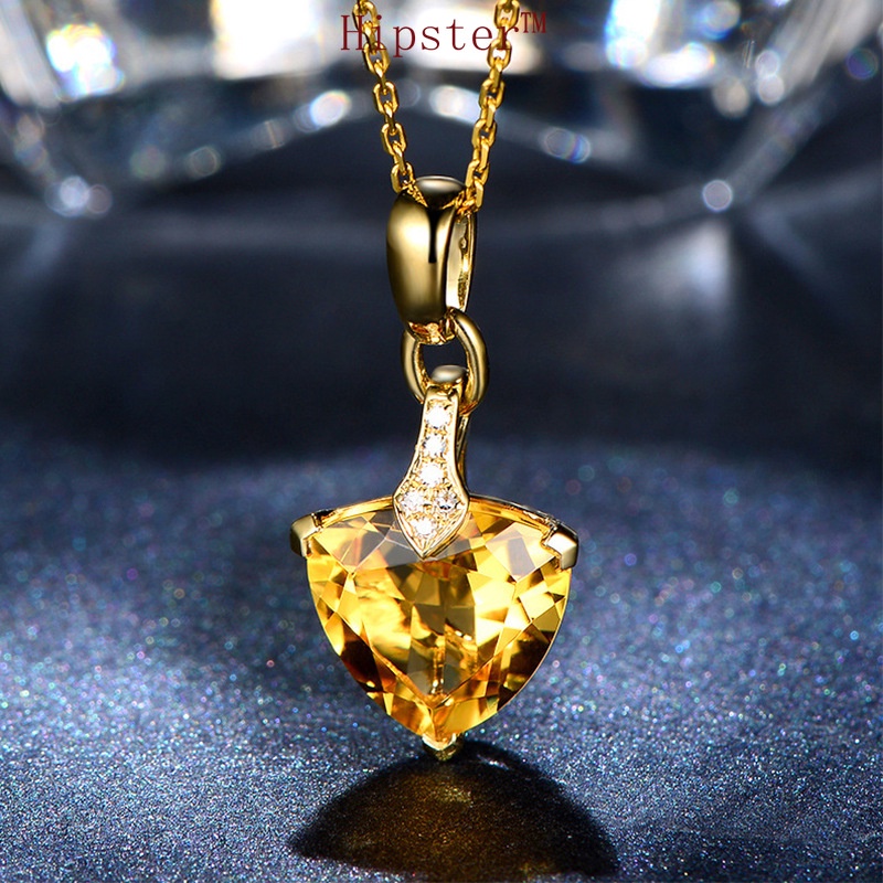 Hot Sale Trendy Grace Elegant Triangle Natural Citrine Pendant Clavicle Chain