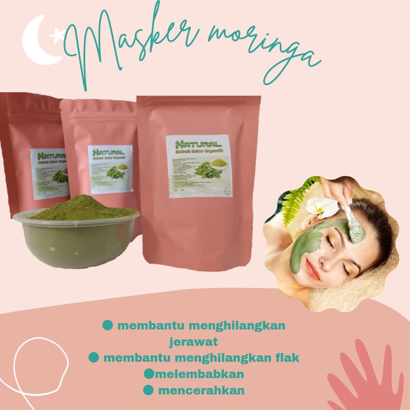 masker daun kelor - moringa masker - masker penghilang flak hitam (50grm) - masker pengilang jerwat