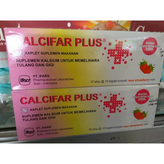 CALCIFAR PLUS (1 Strip) Suplemen Kalsium yang Enak Dikunyah  rasa Strawberry Mint